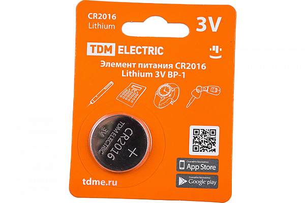 Элемент питания TDM CR2016 Lithium 3V BP-1 (1702-0097)