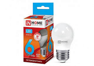 Лампа светодиодная IN HOME LED-ШАР-VC 6Вт 230В Е27 4000К 540Лм (532)