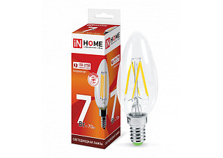 Лампа светодиодная IN HOME LED-СВЕЧА-deco 7Вт 230В Е14 6500К 810Лм прозрачная (665)
