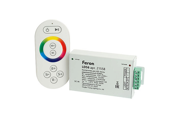 Контроллер FERON LD56 для светодиодной ленты с П/У белый, 18А12-24V, 21558