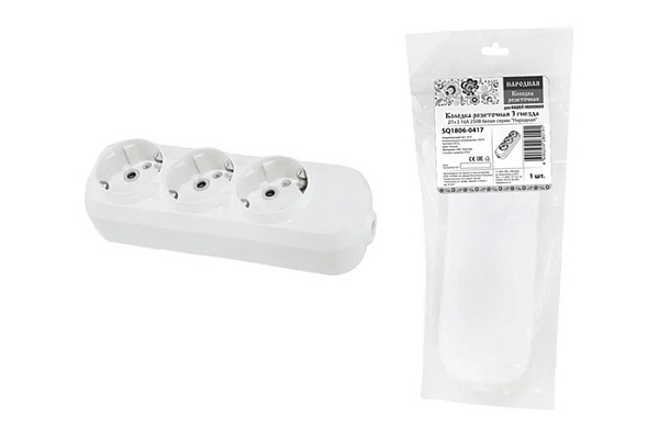 Колодка розеточная TDM 3 гнезда 2П+3 16А 250В белая серии "Народная" К3-3100 (1806-0417)