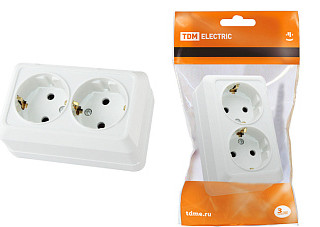 Розетка TDM "Ладога" двойная 2П открытой установки IP20 10А, белая (1801-0017)