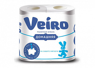 Туалетная бумага Linia VEIRO Домашняя Белая 2-х слойная 4 рулона (472)