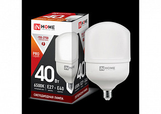Лампа светодиодная IN HOME LED-HP-PRO 40Вт 230В Е27 с адаптером E40 4000К 3600Лм (095)