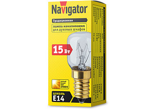 Стандартная лампа накаливания  Navigator  T25  15Вт  230В  E14  специально для духовых шкафов (072)