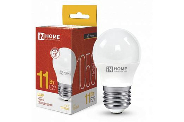 Лампа светодиодная IN HOME LED-ШАР-VC 11Вт 230В Е27 3000К 1050Лм (600)