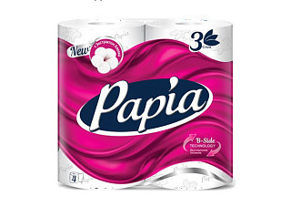 Туалетная бумага PAPIA 3-х слойная, белая, 4 рулона (013)