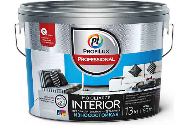 Краска ВД ProfiluxProfessional INTERIOR моющаяся, латексная для стен и потолков, база 3 (13,0кг)