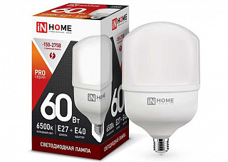 Лампа светодиодная IN HOME LED-HP-PRO 60Вт 230В E27 с адаптером Е40 6500К 5400Лм (132)