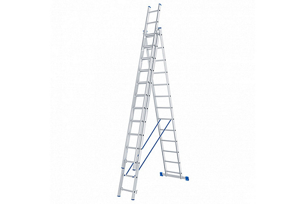 Лестница алюминиевая 3х13 ступеней трехсекционная СИБРТЕХ h=3,68/8,70м, до 150кг (97823)