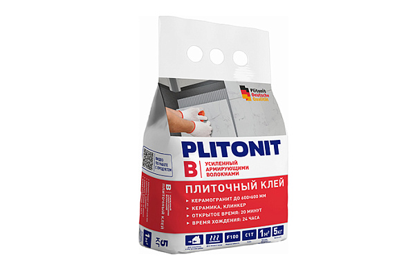 Клей для плитки PLITONIT B C1T 600х600 пакет 5кг Н006760 (1/4)
