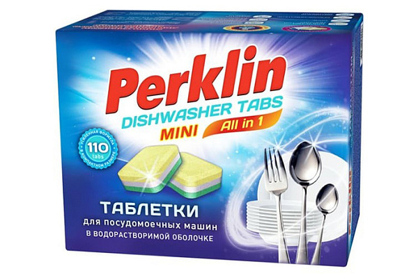 Таблетки для посудомоечных машин PERKLIN all in 1 mini tabs растворимая оболочка 110шт 609647 (1/8)