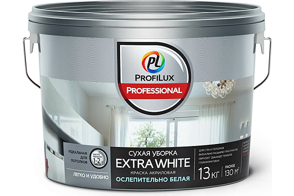 Краска ВД ProfiluxProfessional EXTRA WHITE СУХАЯ УБОРКА акриловая, белая (13,0кг)