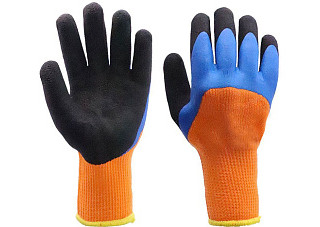 Перчатки акриловые, утепленные В42 3-х цв. (оранж.,синий,чёрный)/ 10