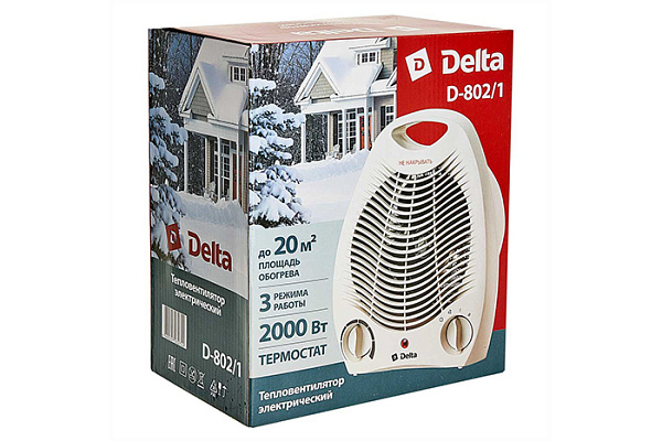 Тепловентилятор DELTA D-802/1 (6): 2000 Вт, 2 режима нагрева, холодный обдув, регулируемый термостат