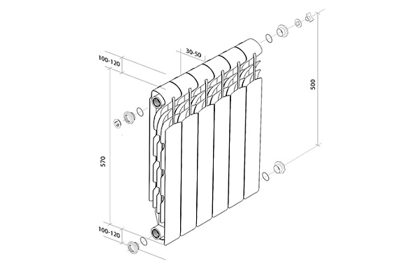 Радиатор Royal Thermo Revolution алюминий, белый (170вт, 500х80х6секц., 1,30кг)