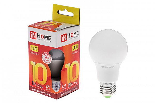 Лампа светодиодная IN HOME LED-A60-VC 10Вт 230В Е27 3000К 950Лм (204)