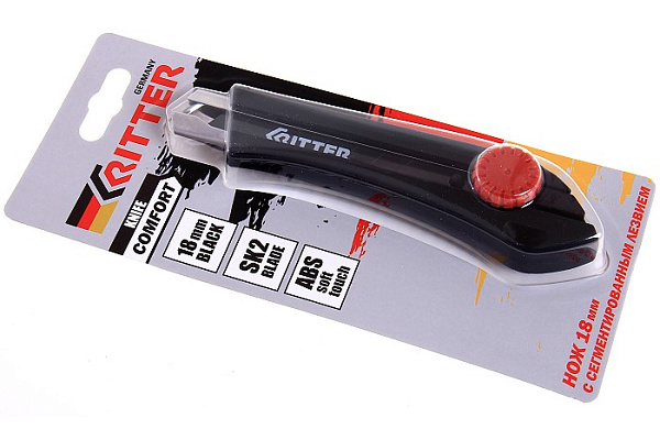 Нож Ritter Comfort 18 мм (сталь SK2 Black) ABS пластик Soft-touch, усиленный с фикс. (23180)