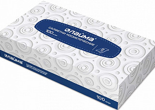 Салфетки косметические ЛАЙМА 2-х слойные в картонном боксе, белые 20х20см 100 шт (126909)