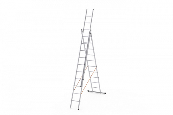 Лестница алюминиевая 3х12 ступеней трехсекционная УФУК h=3,43/5,94/8,41м, до 150кг