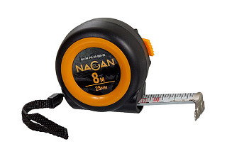 Рулетка NAGAN корпус пластик АБС, автофиксация, магнитный зацеп 8м х 25мм (НГ-РИ-50-080-25)