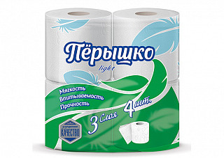 Туалетная бумага Перышко Light Белая 3-х слойная 4 рулона (697)