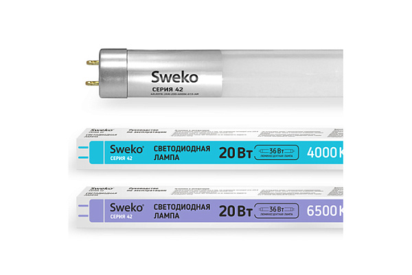 Лампа светодиодная SWEKO 42 серия 42LEDT8-20W-230-4000K-G13-P (949)