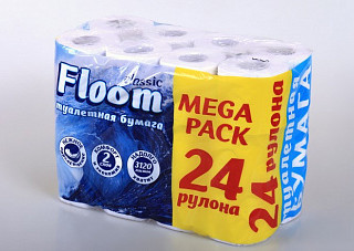 Туалетная бумага Floom classic 2-х слойная, белая 24шт (777)