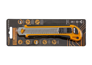 Нож строительный 18мм пластиковый прорезиненный с направляющей, NAGAN (НГ-НС-18-036)
