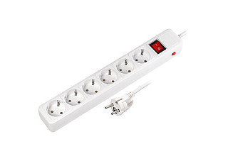 Сетевой фильтр 16А, 3500 Вт, 6 гн, 5м. без з/ш, с з/к, ПВС 3x1.0 мм², белый (SBSP-6-50-W)(716)