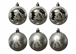 Набор шаров "Елочка" (6шт), размер 6см, цвет: серебро арт.007499