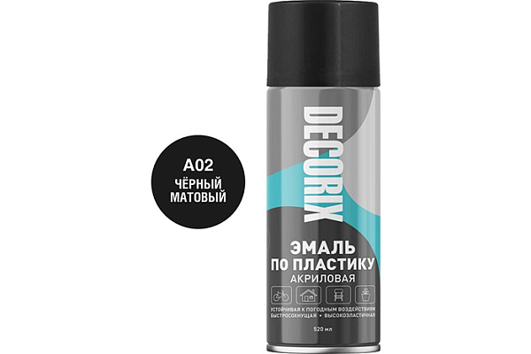Эмаль аэрозольная акриловая DECORIX для пластика черный матовый 520мл