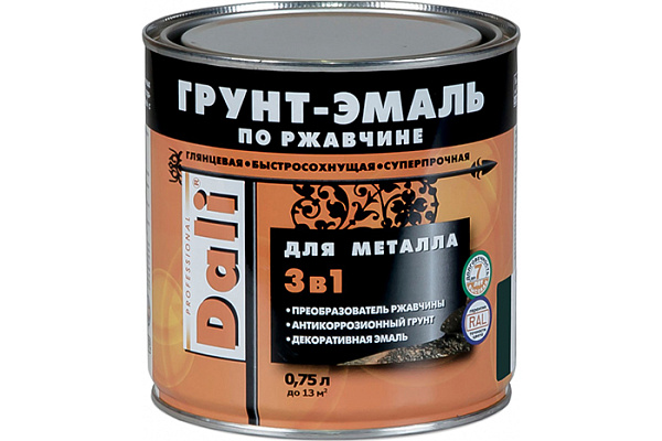 Грунт-эмаль по ржавчине 3 в 1 DALI винно-красный RAL3005 (0,75л) 