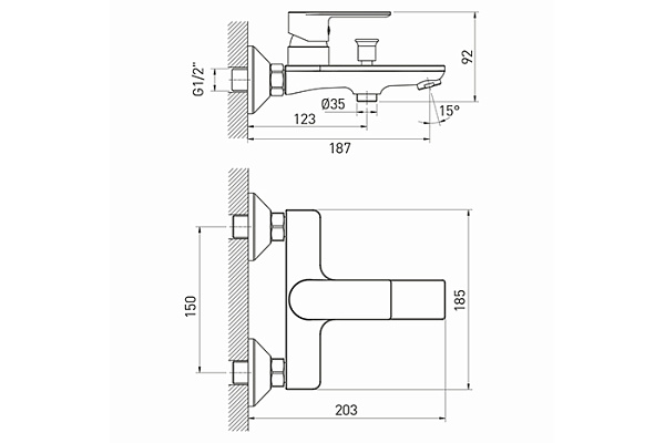Смеситель для ванны 35k MIXLINE ML26-01 Life (Латунь,Длина излива 18см,Картридж 35мм)