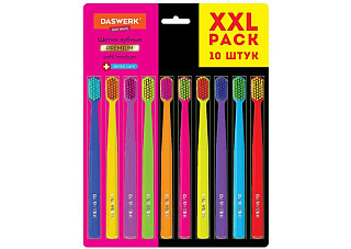 Зубные щетки DASWERK для взрослых и детей, СРЕДНЕ-МЯГКИЕ (MEDIUM SOFT) набор 10шт 608215