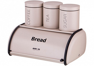 Хлебница AGNESS металлическая с 3-мя банками для сыпучих продуктов 35,5х23х14,5см (938-048)