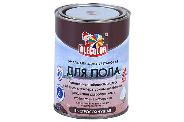 Эмаль для пола алкидно-уретановая быстросохнущая (6ч) OLECOLOR серый (0,8кг) 