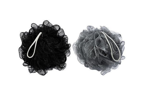 Мочалка-бант для душа "Гигант" d-15см, 80г, soft, 2 цвета (чёрный, серый), для бани и сауны (33418)