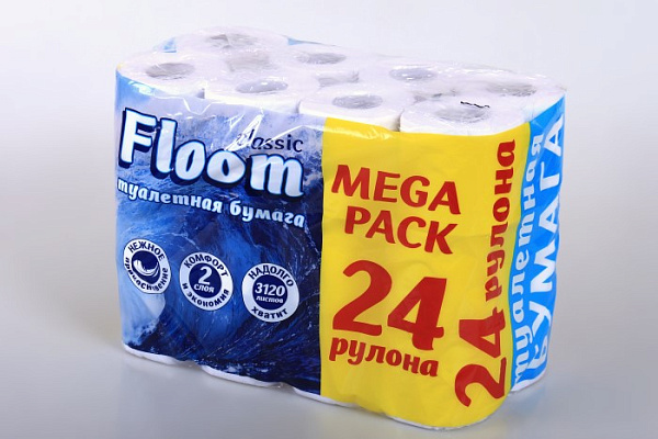Туалетная бумага FLOOM classic 2-х слойная белая 24 рулона (777)