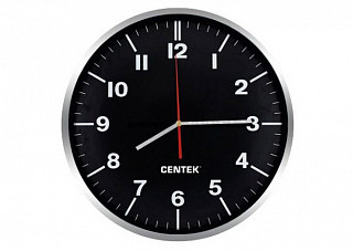 Часы настенные Centek СТ-7100 Black (черн + хром) d=30см.плавный ход, кварцевый механизм