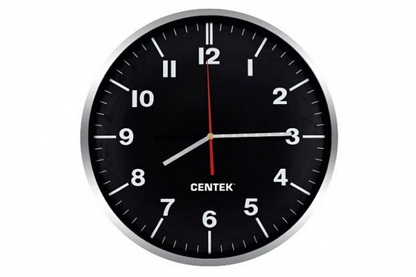 Часы настенные Centek СТ-7100 Black (черн + хром) d=30см, плавный ход, кварцевый механизм