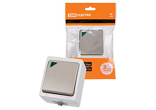 Выключатель TDM "Вуокса" 1-кл. открытой установки с подсветкой IP54 10А серый (1803-0004)