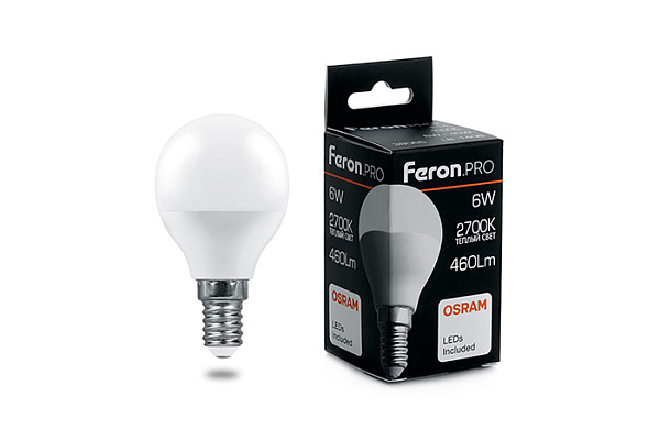 Лампа светодиодная OSRAM LB-1406 6W 230V E14 2700K шар 38065