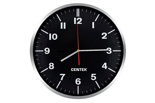 Часы настенные Centek СТ-7100 Black (черн + хром) d=30см, плавный ход, кварцевый механизм