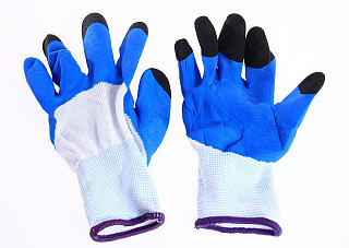 Перчатки нейлоновые с латексным покрытием (Пена двойной облив синие) B 35-720