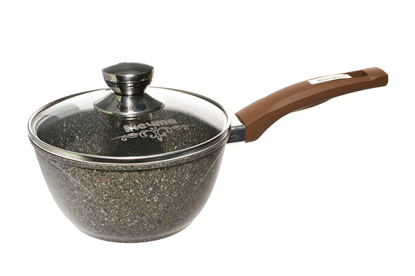Ковш 1,7л "Premium" mokko с несъемной ручкой и стеклянной крышкой,антиприг.покр. (82902)