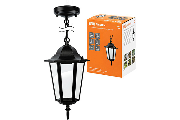 Светильник садово-парковый TDM 6060-05 шестигранник, 60Вт, подвес, черный (0330-0005)