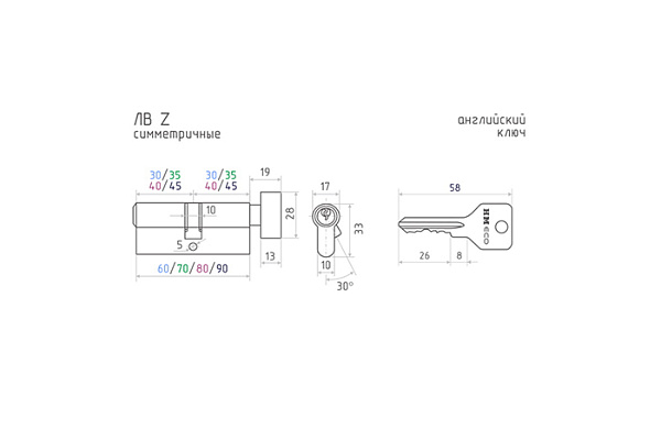 Цилиндр Нора-М ЕСО-STD Z ЛВ-60 (латунь) (30-30)(1) (323)