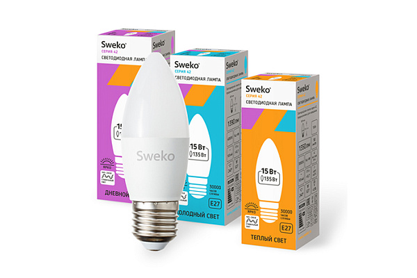 Лампа светодиодная SWEKO 42 LED-C35-15W-230-6500K-E27 (355)