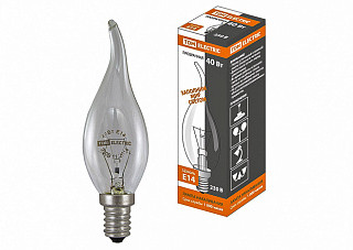 Лампа накаливания TDM "Свеча на ветру" прозрачная 40 Вт-230 В-Е14 (0332-0015)